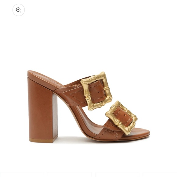 SCHUTZ Enola Chuck Heel Sandal in New Wood and Gold Size 7 - Picture 3 of 10